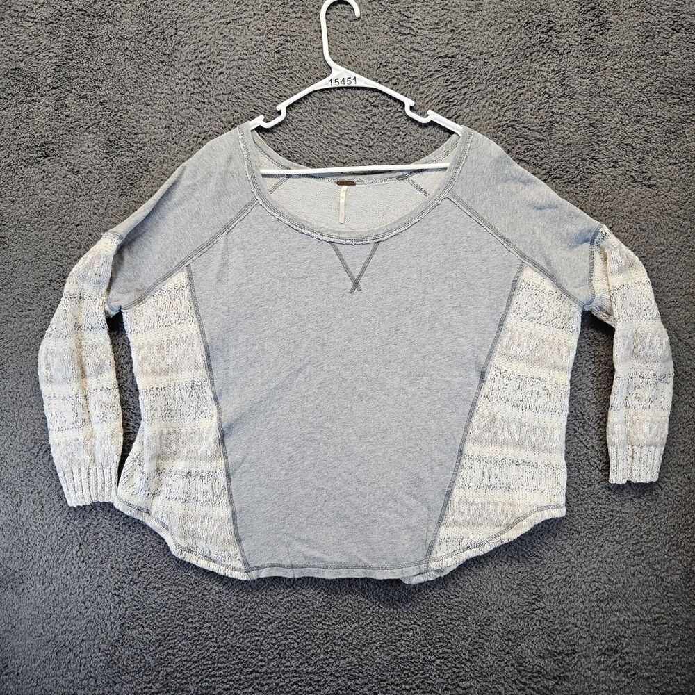 Free People Sweater Pullover Women Size Large Gray Crewneck Loose Oversize Boho